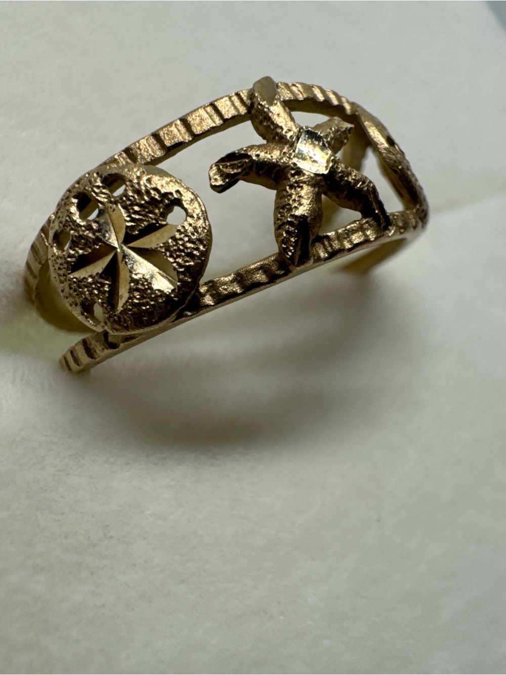 14k Gold Adjustable Ring/toe Ring With Sand Dollar, Star Fish Ocean Design - Picture 3 of 10